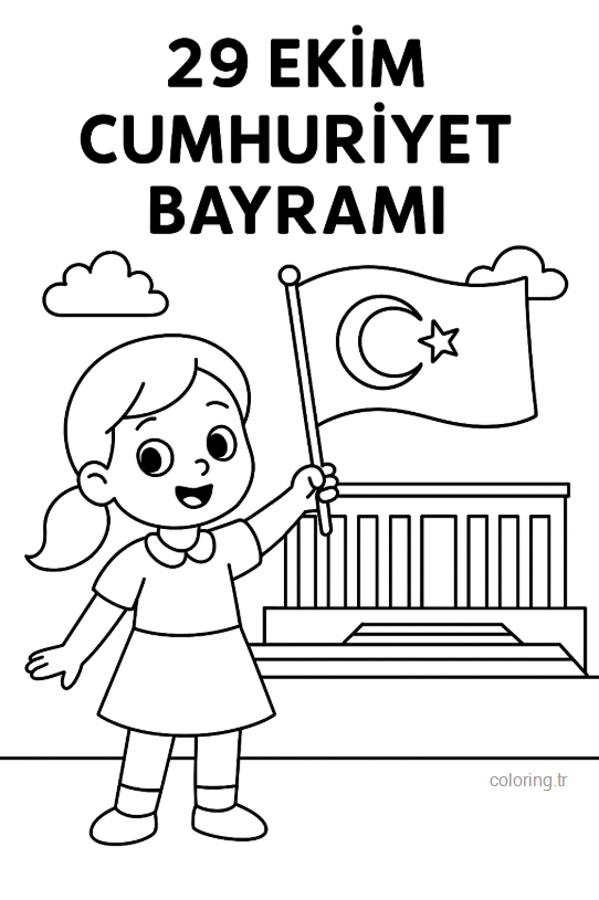 29 Ekim Cumhuriyet Bayramı Boyama Görseli - Türk Bayrağı 2