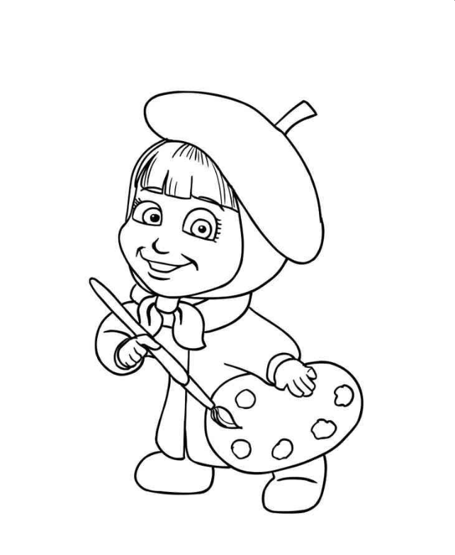 Ressam Maşa Boyama Sayfası - Artist Masha Painting Coloring Page - صفحة تلوين ماشا الرسامة