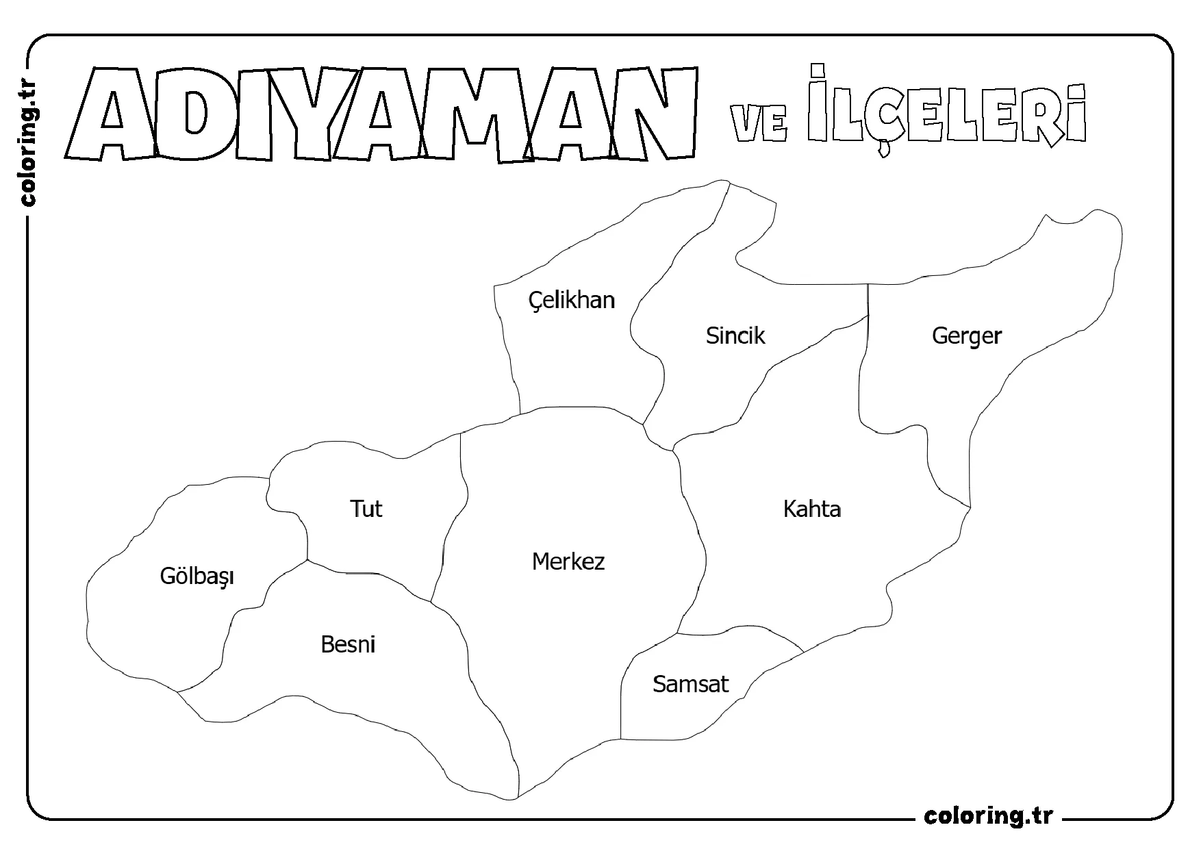 Adıyaman ve İlçeleri Harita Boyama Sayfası