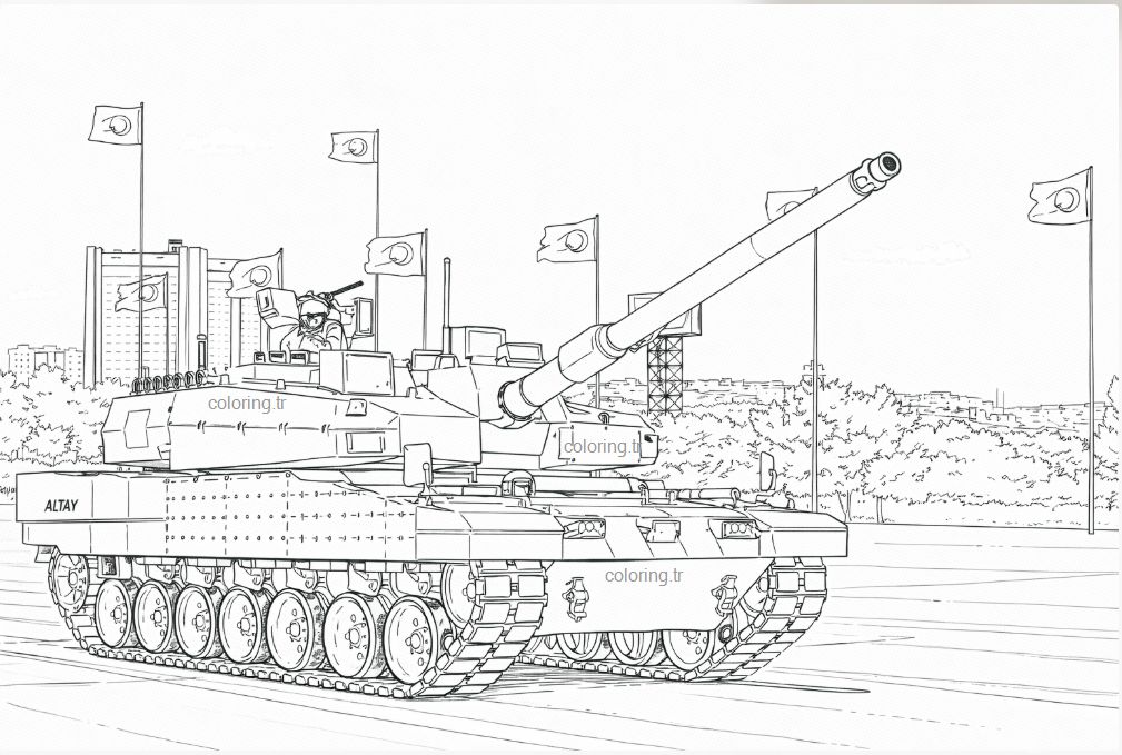 Milli teknoloji Altay Tankı çizimi yazdırılabilir - National technology Altay Tank drawing printable - رسم دبابة ألتاي التكنولوجيا الوطنية قابلة للطباعة