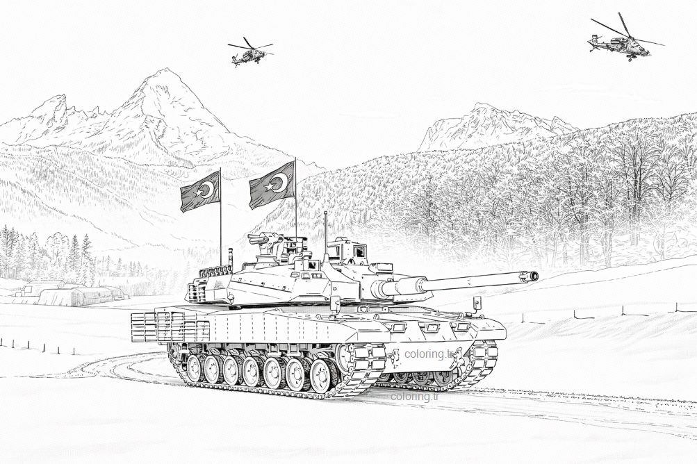 Çocuklar için Altay Tankı kamuflaj boyama etkinliği - Altay Tank camouflage coloring activity for kids - نشاط تلوين تمويه دبابة ألتاي للأطفال
