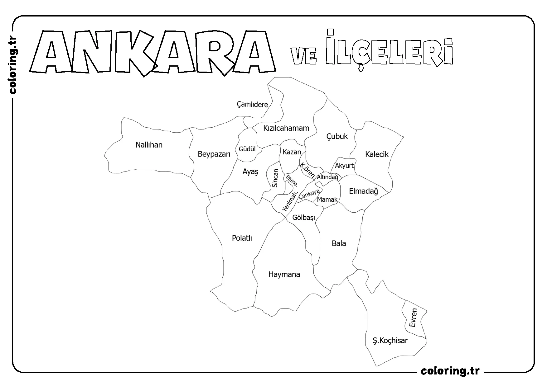 Ankara ve İlçeleri Harita Boyama Sayfası