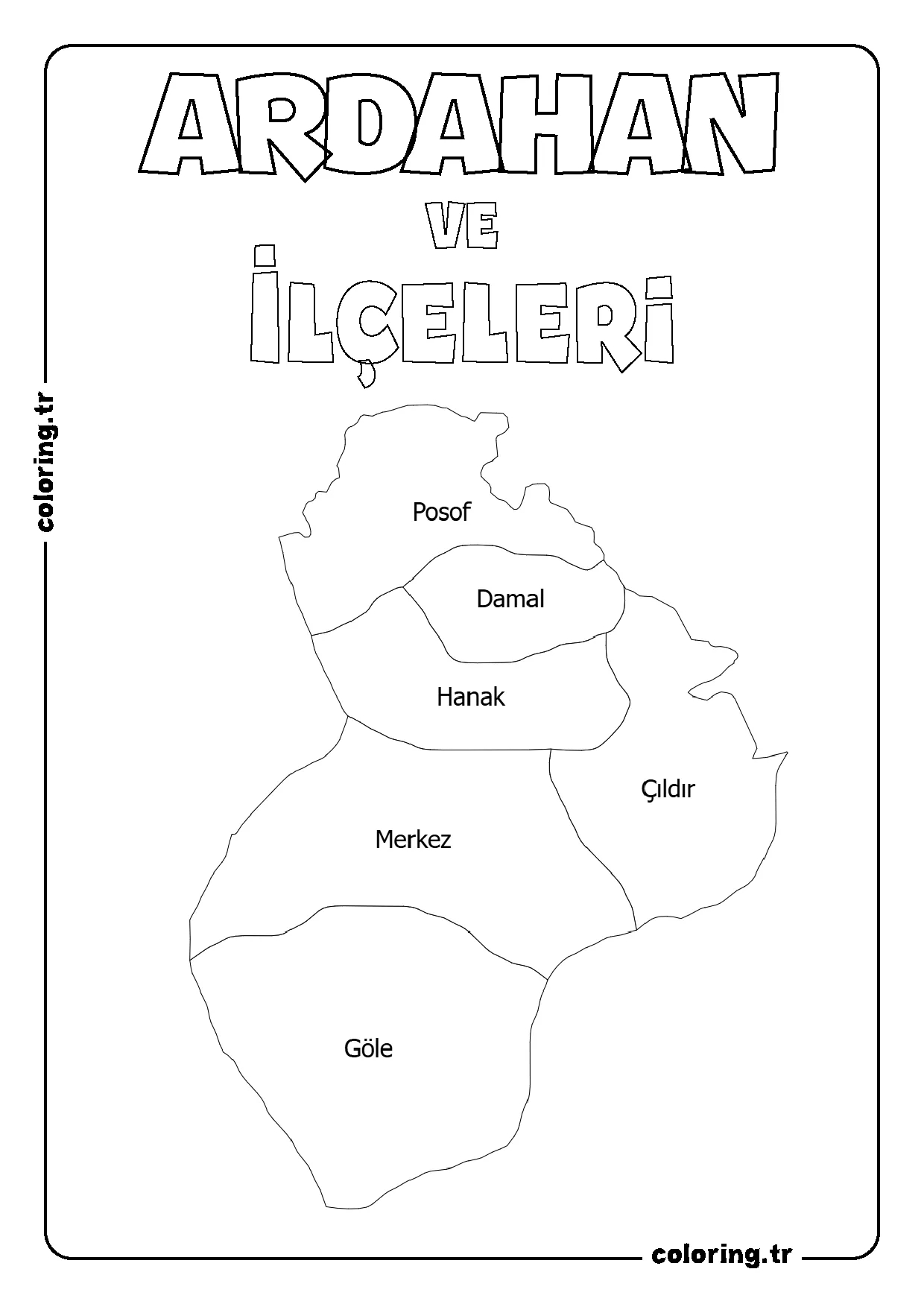 Ardahan ve İlçeleri Harita Boyama Sayfası