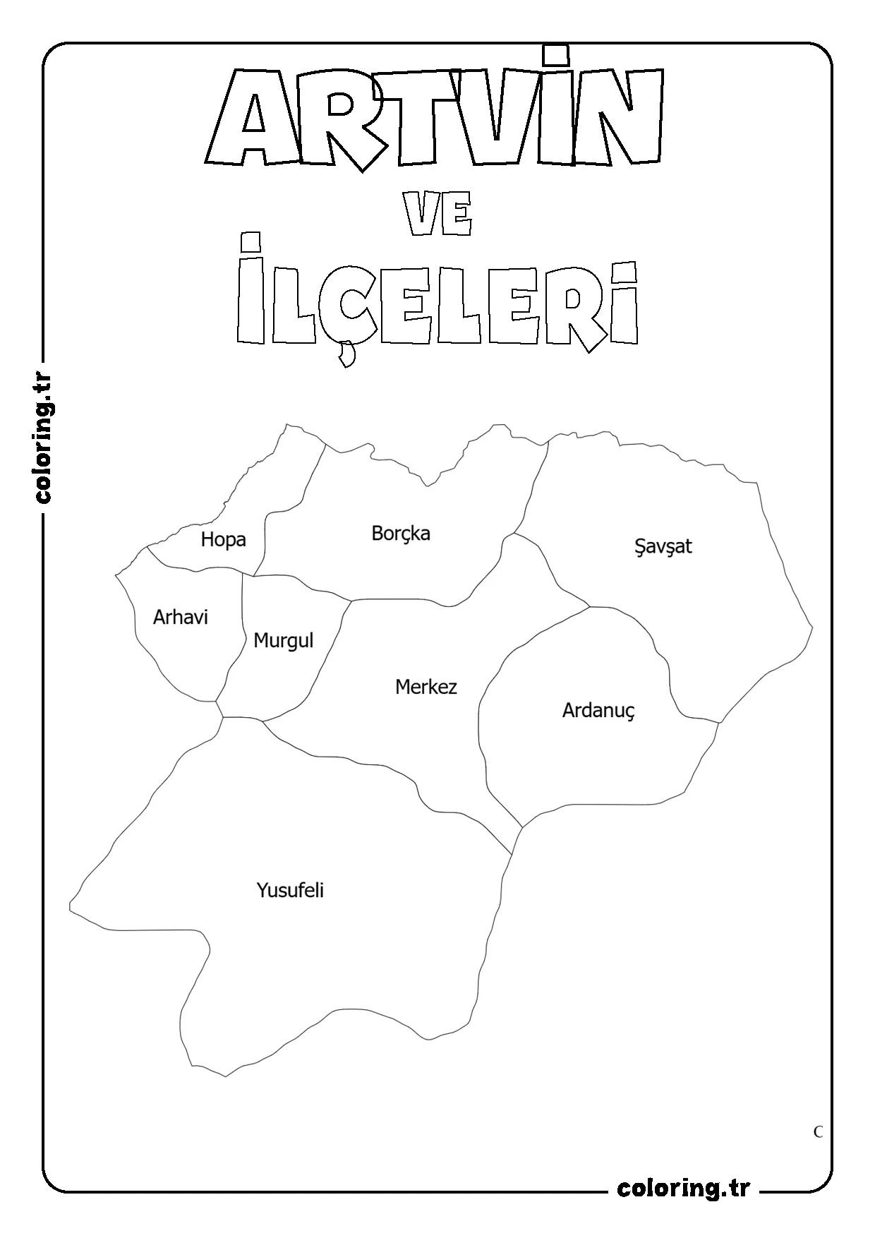 Artvin ve İlçeleri Harita Boyama Sayfası