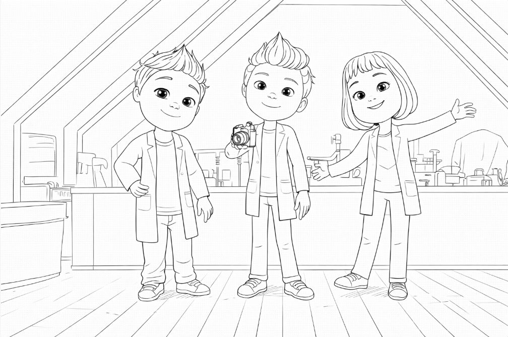 Aslan'ın Deney Odası ve mucit Aslan boyama sayfası - Aslan's Science Lab and inventor Aslan coloring page - صفحة تلوين غرفة تجارب أصلان والمخترع أصلان