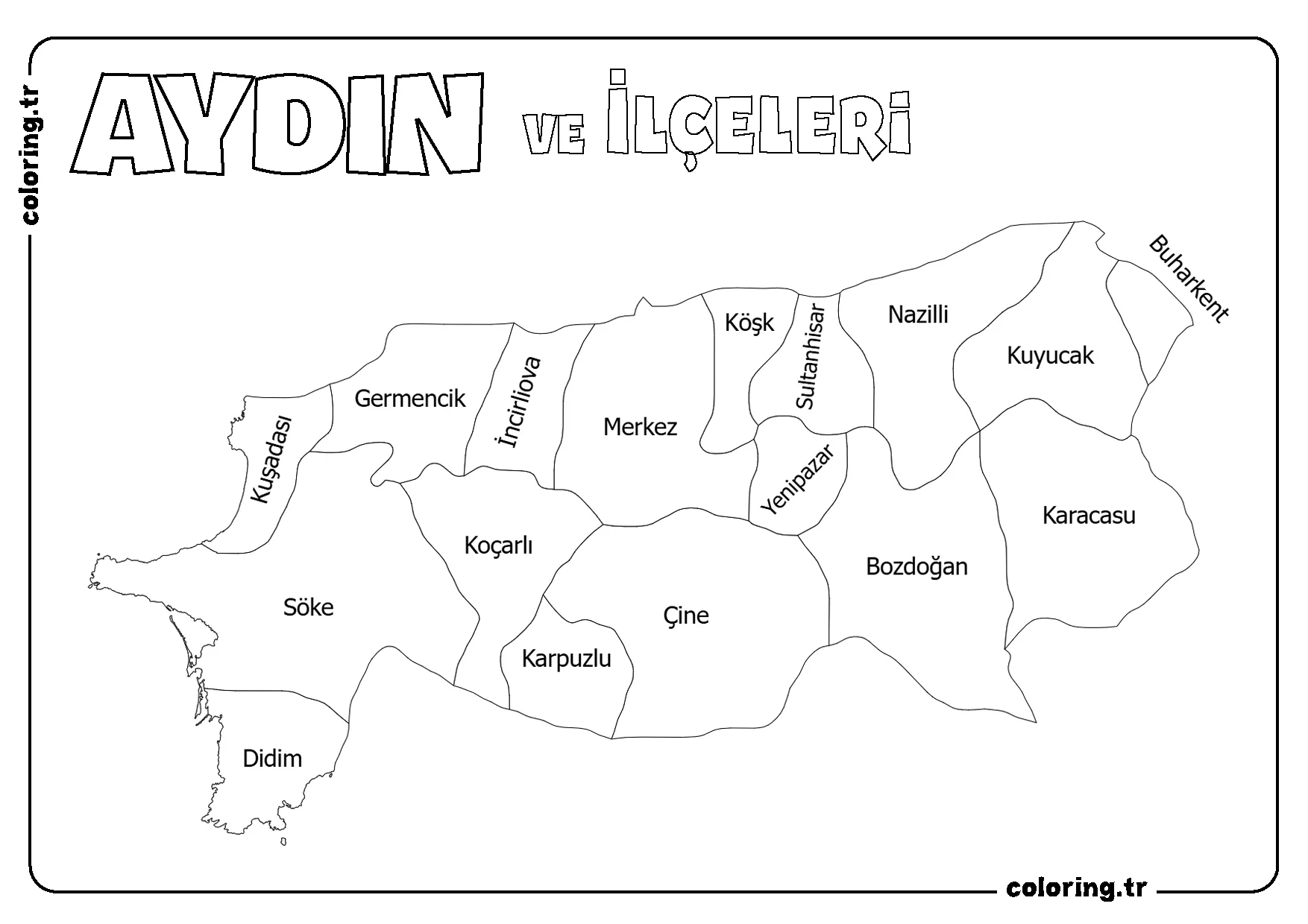 Aydın ve İlçeleri Harita Boyama Sayfası