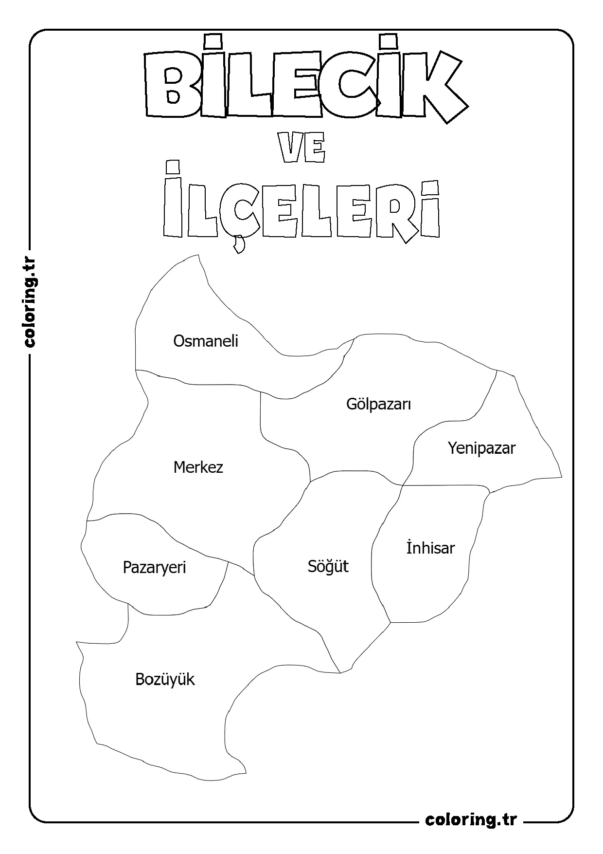 Bilecik ve İlçeleri Harita Boyama Sayfası