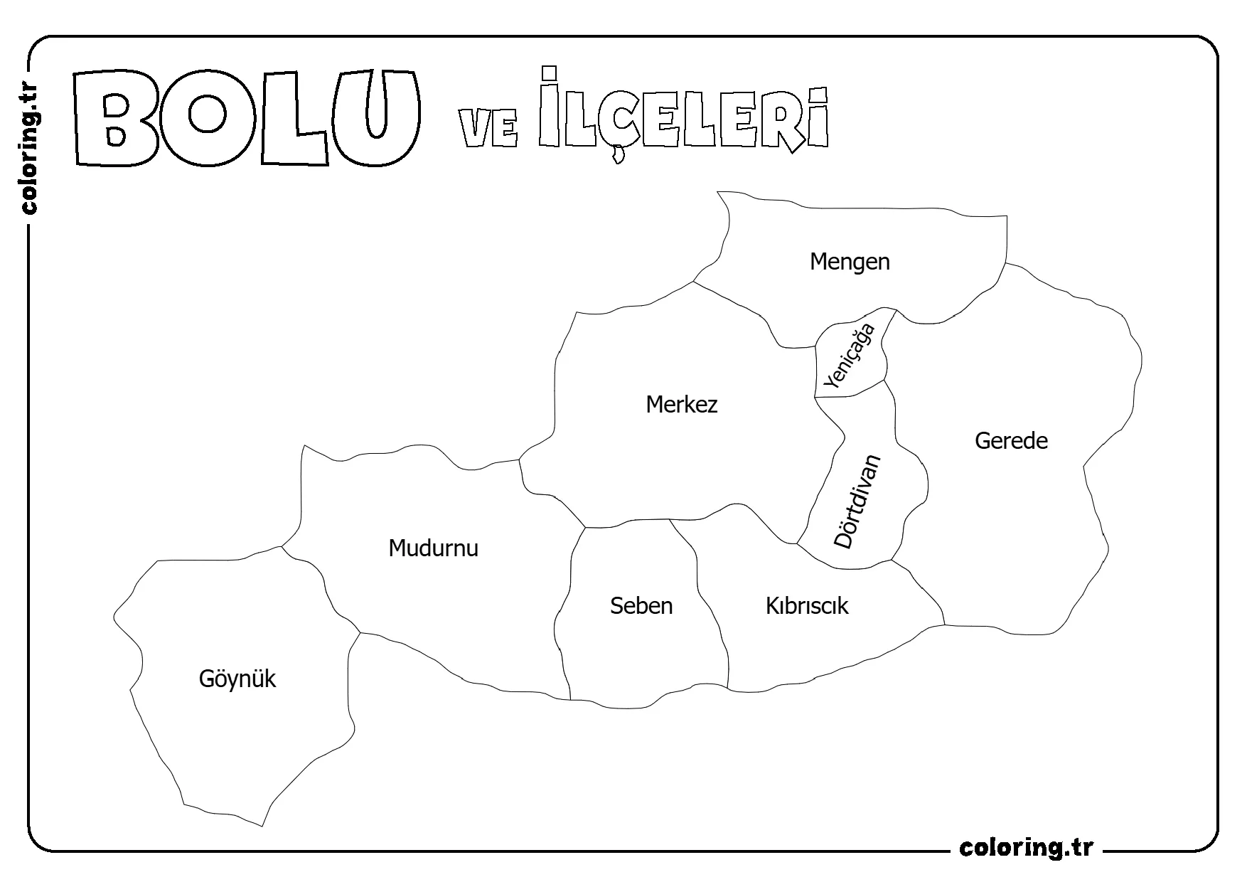 Bolu ve İlçeleri Harita Boyama Sayfası