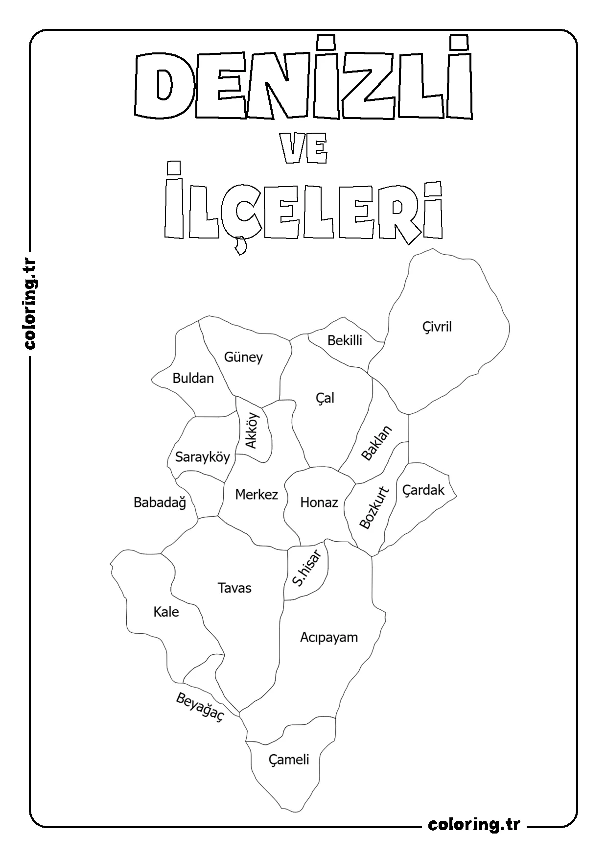 Denizli ve İlçeleri Harita Boyama Sayfası