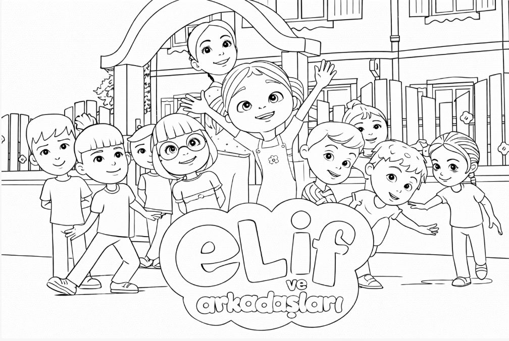 Elif ve arkadaşları sınıfta oyun oynarken boyama sayfası - Elif and Friends playing in class coloring page - صفحة تلوين إليف وأصدقائها يلعبون في الفصل