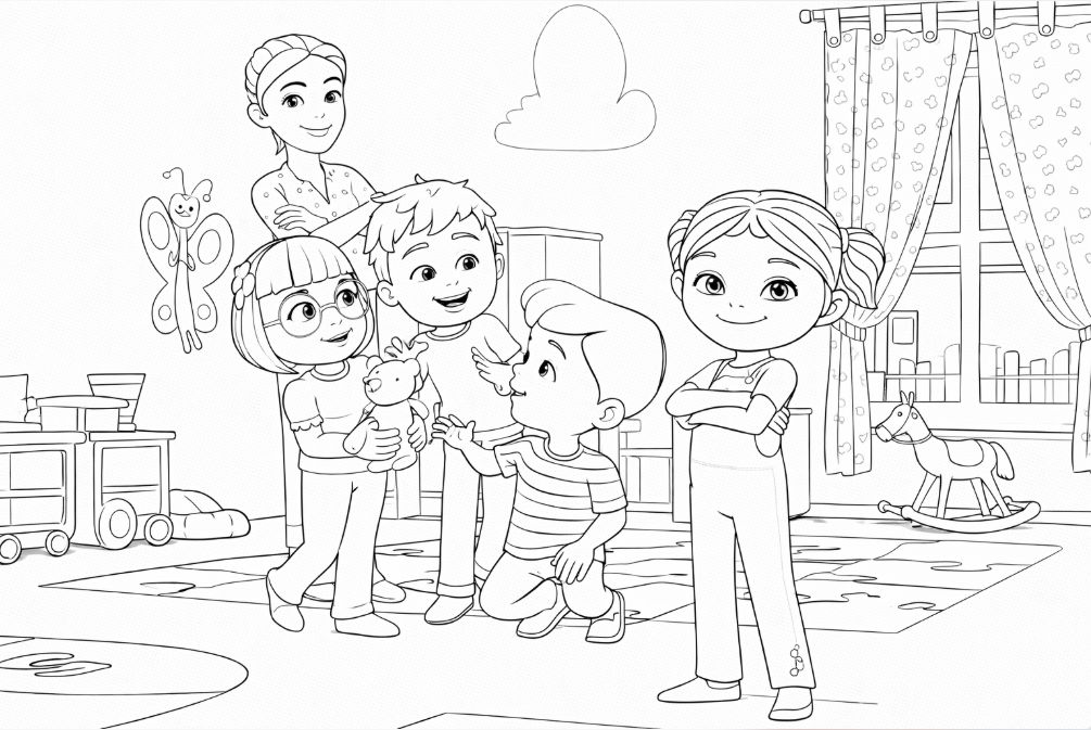 İpek Öğretmen ve Elif okul bahçesinde boyama çizimi - Teacher Ipek and Elif in school yard coloring drawing - رسم تلوين للمعلمة إيبيك وإليف في ساحة المدرسة