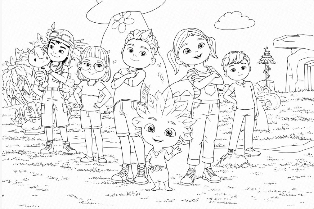 Elif ve Arkadaşları Kapadokya peri bacaları boyama sayfası - Elif and Friends Cappadocia fairy chimneys coloring page - صفحة تلوين إليف وأصدقائها في كبادوكيا مع مداخن الجنية