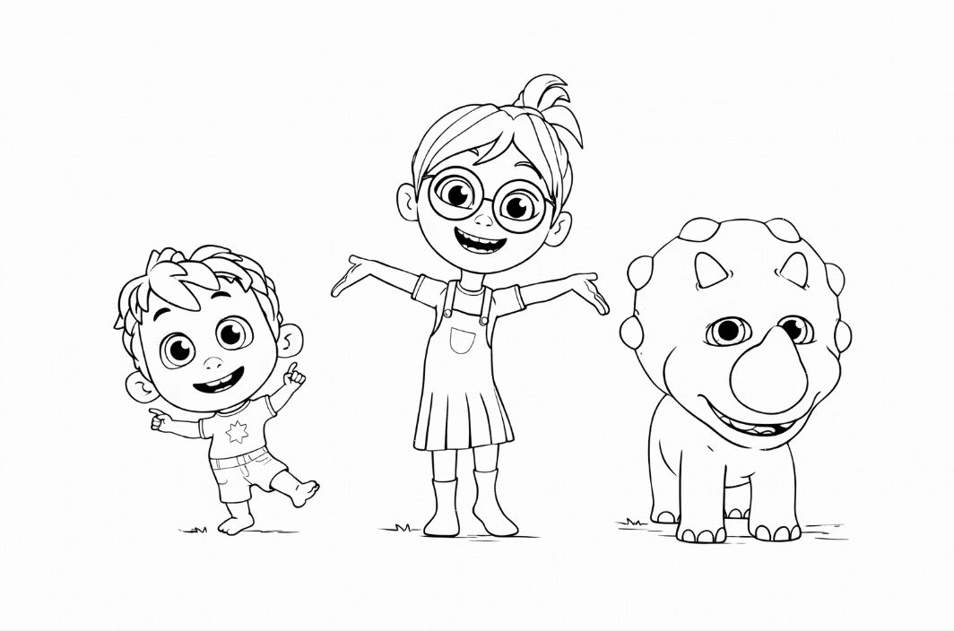 Eymen, Dila ve Sevgi ile hayal dünyası macera boyama resmi - Eymen, Dila and Sevgi imagination world adventure coloring image - صورة تلوين مغامرة عالم خيال أيمن وديلا وسيفي