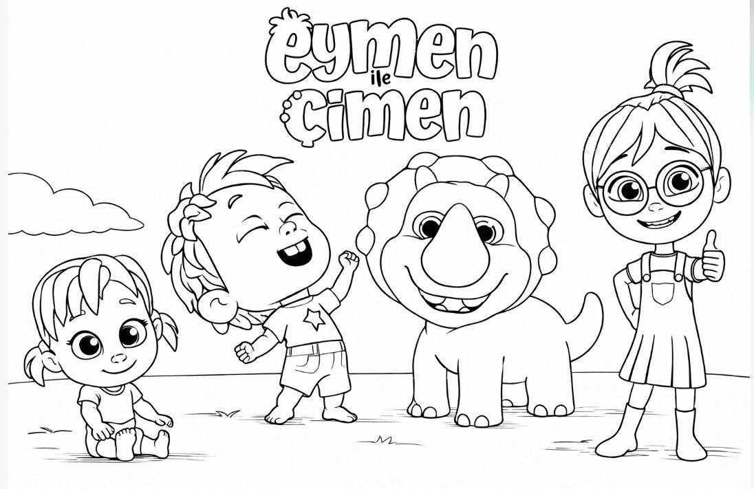 Eymen ve oyun arkadaşı Çimen odasında boyama sayfası - Eymen and his toy friend Cimen in his room coloring page - صفحة تلوين أيمن وصديقه اللعبة شيمان في غرفته
