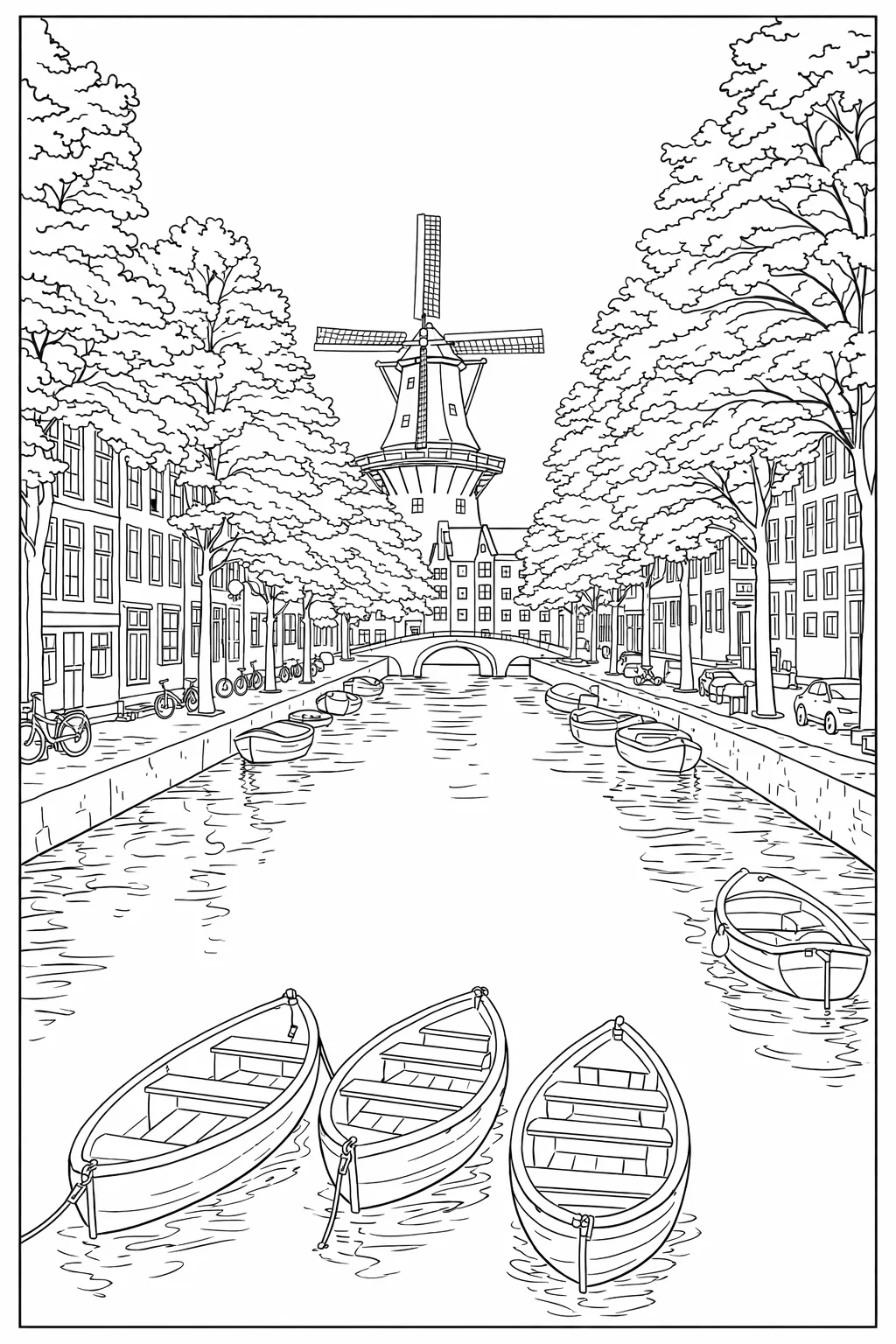 Kanallar Şehri Amsterdam Boyama Sayfası