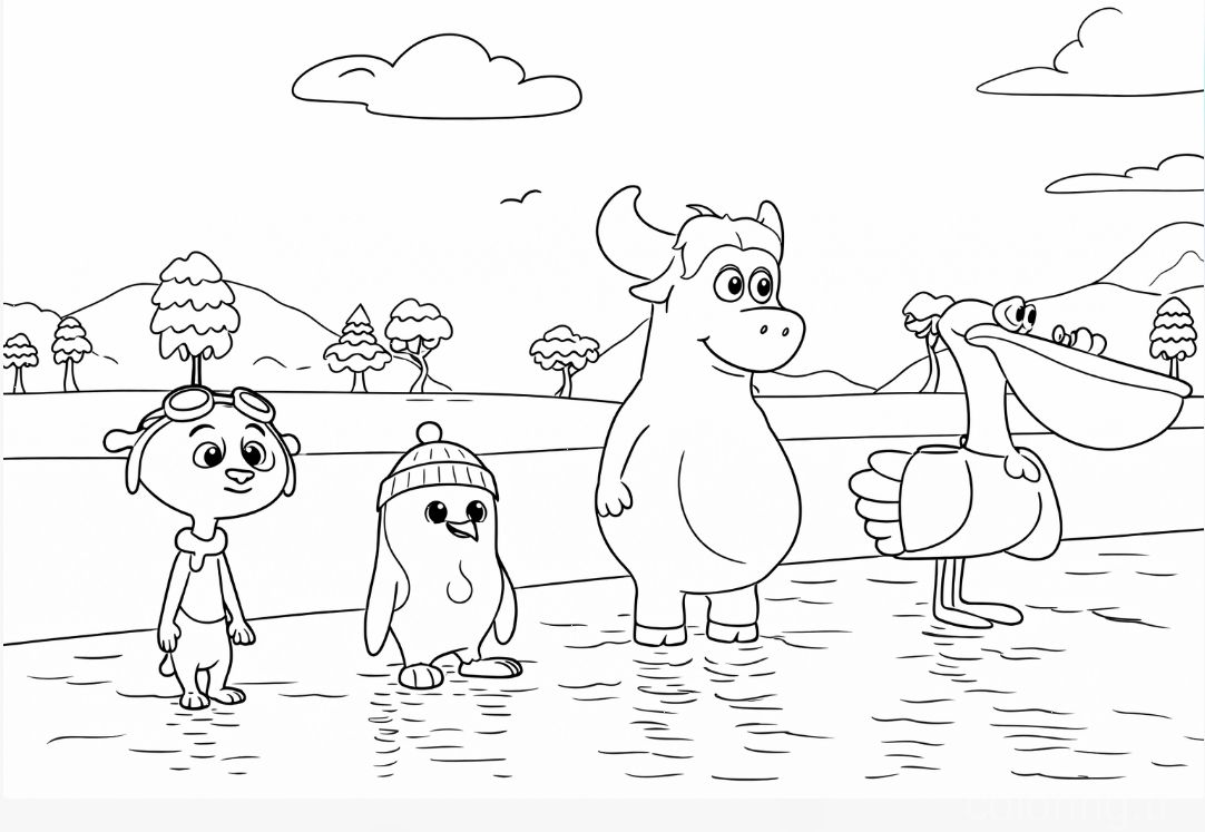 Kaptan Pengu, Misket ve Pelik karakterleri boyama resmi - Captain Pengu, Misket and Pelik coloring image - صورة تلوين شخصيات كابتن بينغو ومسكت وبيلك
