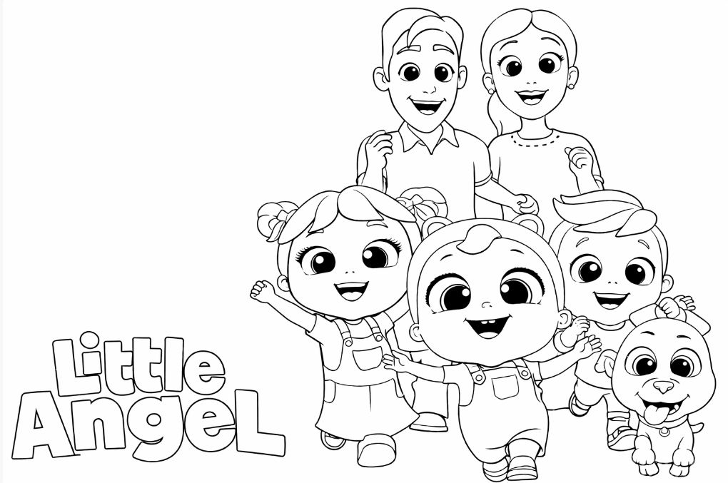 Little Angel family group hug printable coloring sheet - ورقة تلوين قابلة للطباعة لعناق عائلة "ليتل أنجيل