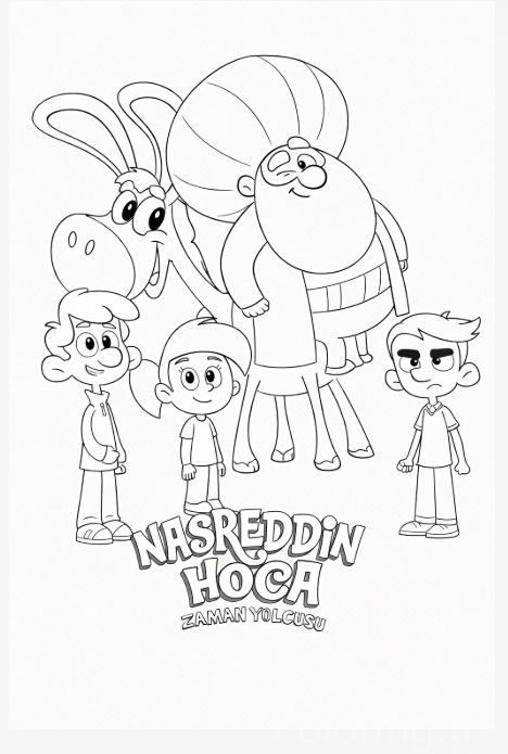 Nasreddin Hoca ve eşeği Küheylan modern şehirde boyama resmi - Nasreddin Hodja and donkey Küheylan in modern city coloring image - صورة تلوين نصر الدين هوجا وحماره كهيلان في المدينة الحديثة