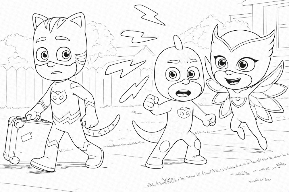 Pijamaskeliler Karargahı ve araçları boyama resmi - PJ Masks Headquarters and vehicles coloring image - صورة تلوين مقر أقنعة بي جي ومركباتهم