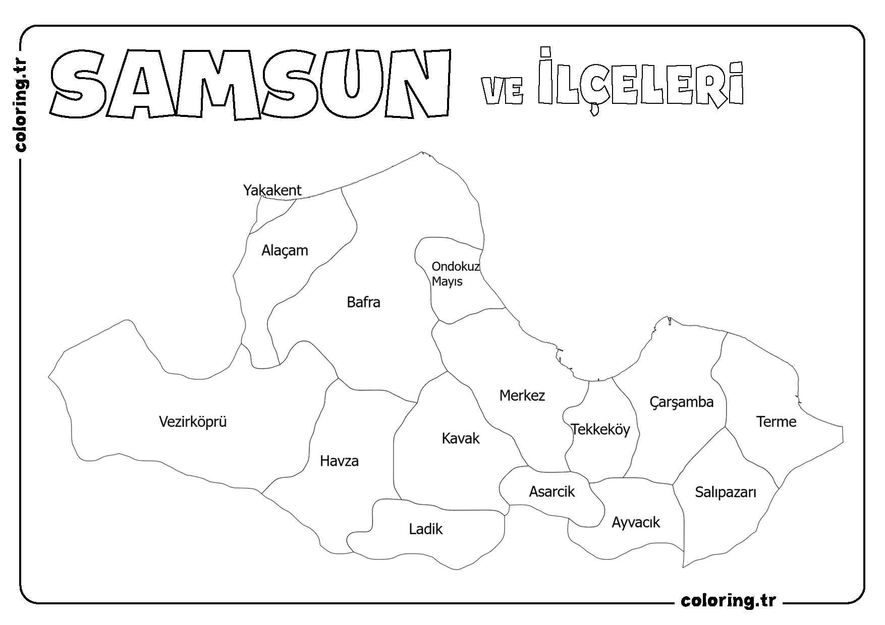 Samsun ve İlçeleri Harita Boyama Sayfası