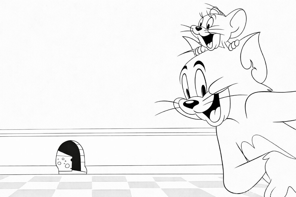 Tom Cat ve buldog Spike bahçede boyama çizimi - Tom Cat and Spike the bulldog in the garden coloring drawing - رسم تلوين القط توم والكلب سبايك في الحديقة