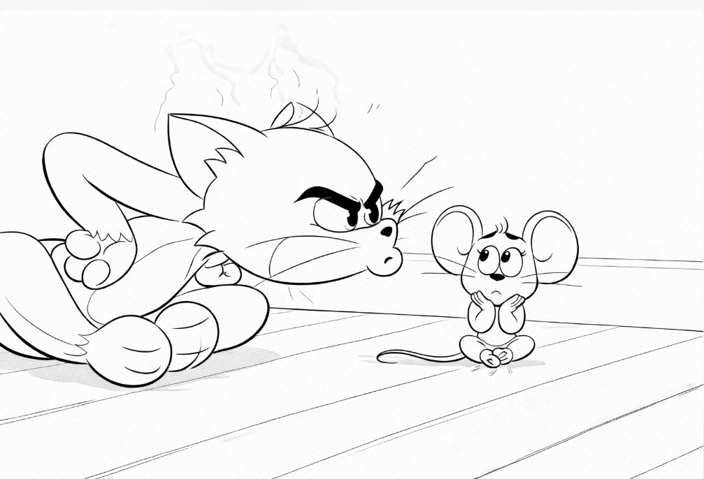 Tom ve Jerry peynir kovalamacası sahnesi boyama sayfası - Tom and Jerry cheese chase scene coloring page - صفحة تلوين توم وجيري مشهد مطاردة الجبن