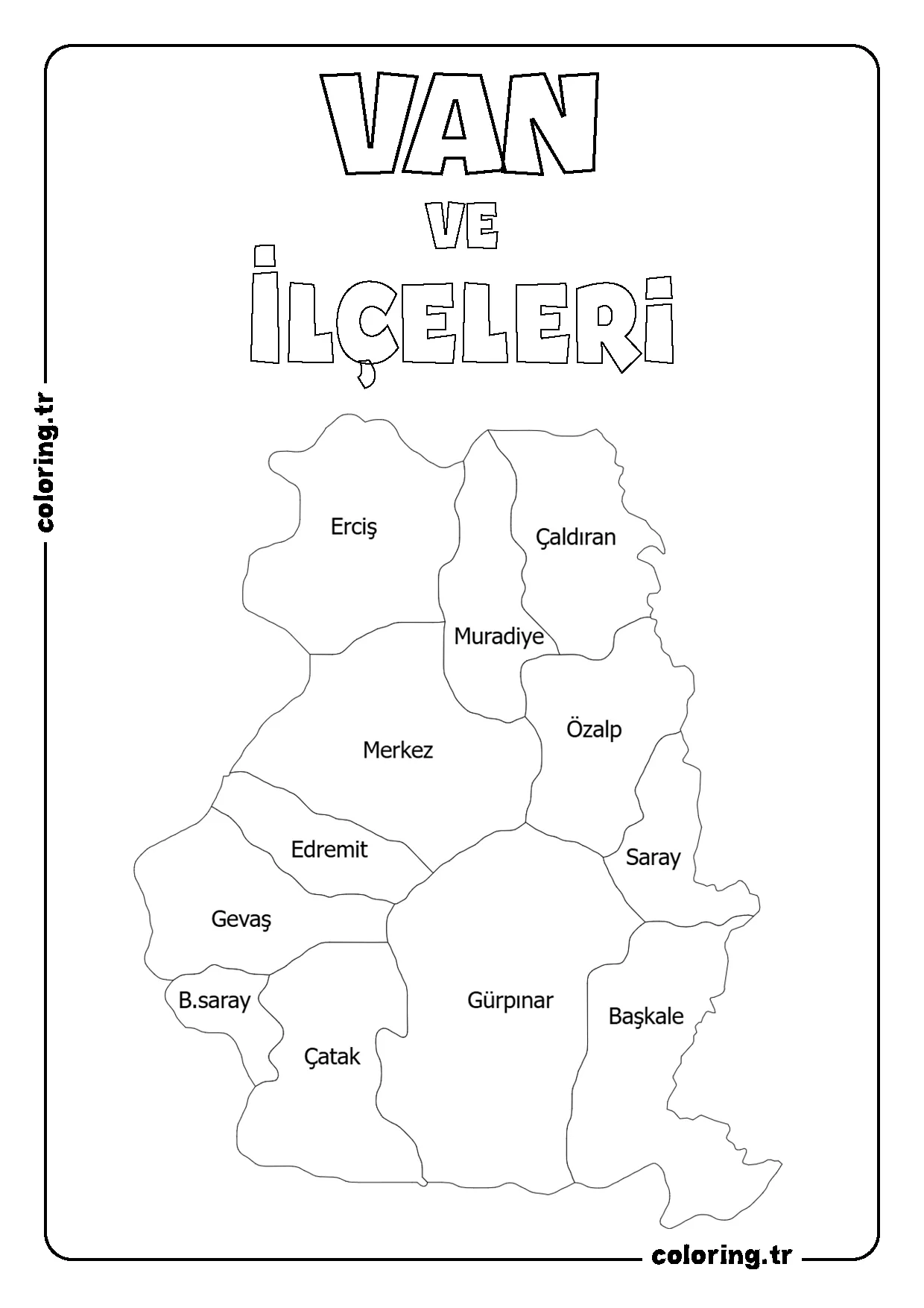 Van ve İlçeleri Harita Boyama Sayfası