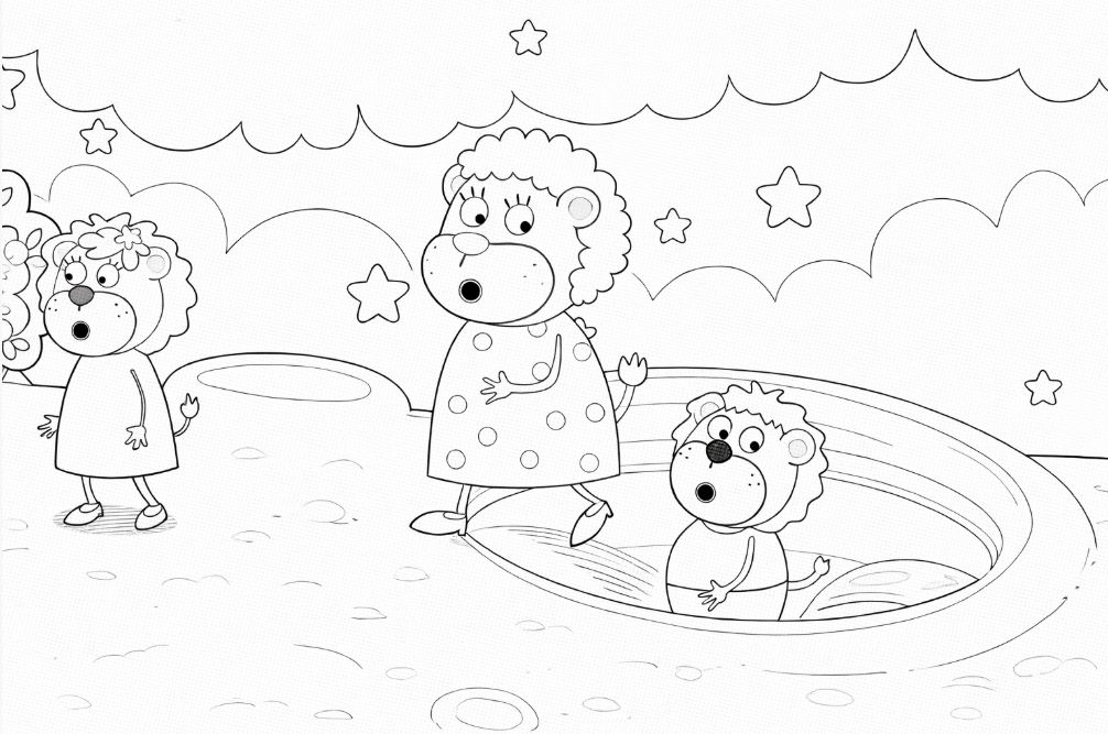 Yavru Aslan Leo ve ailesi ormanda boyama sayfası - Baby Lion Leo and family in the forest coloring page - صفحة تلوين الشبل ليو وعائلته في الغابة