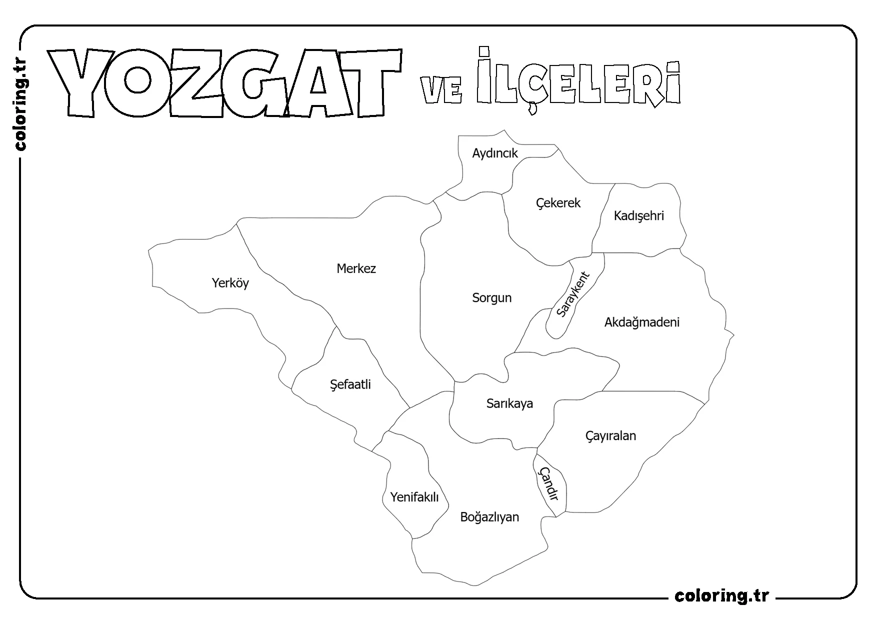 Yozgat ve İlçeleri Harita Boyama Sayfası