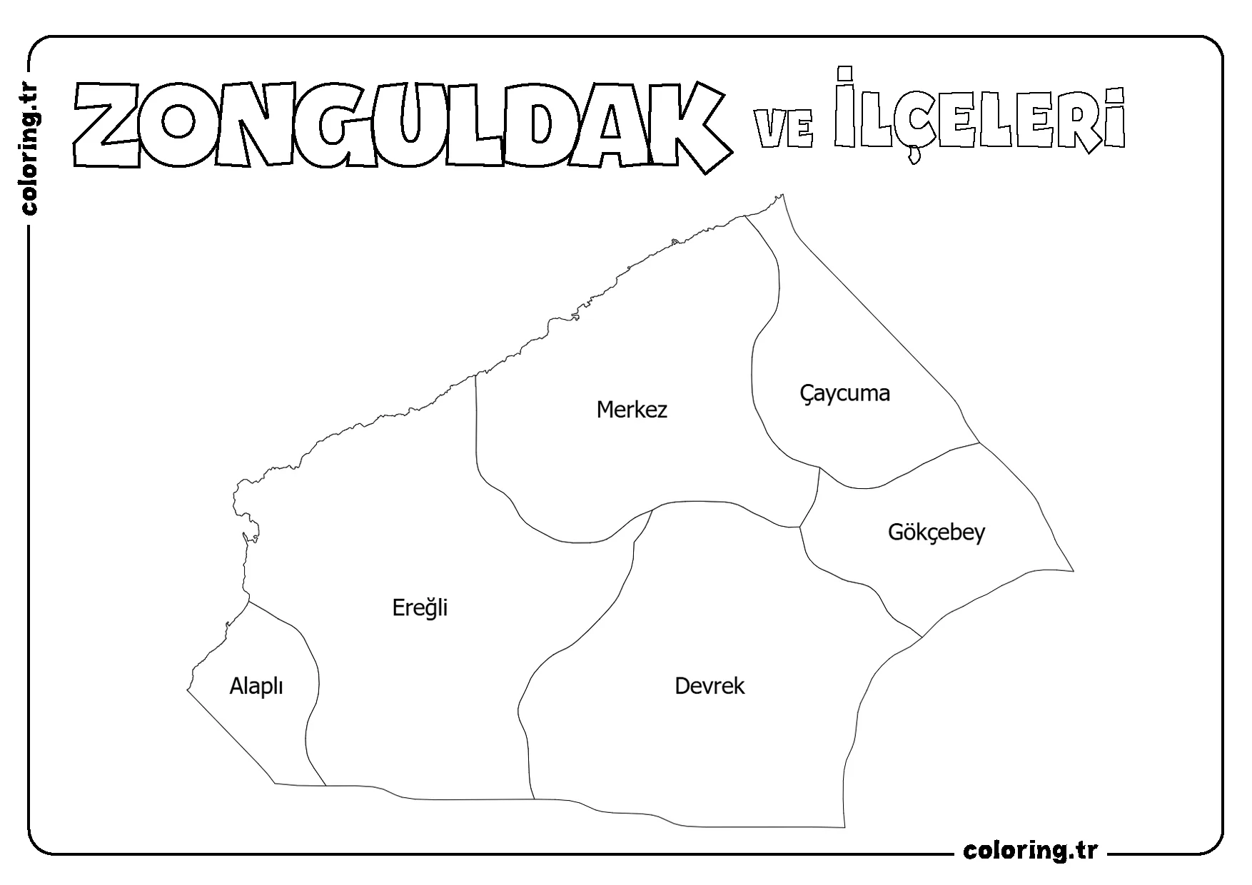 Zonguldak ve İlçeleri Harita Boyama Sayfası